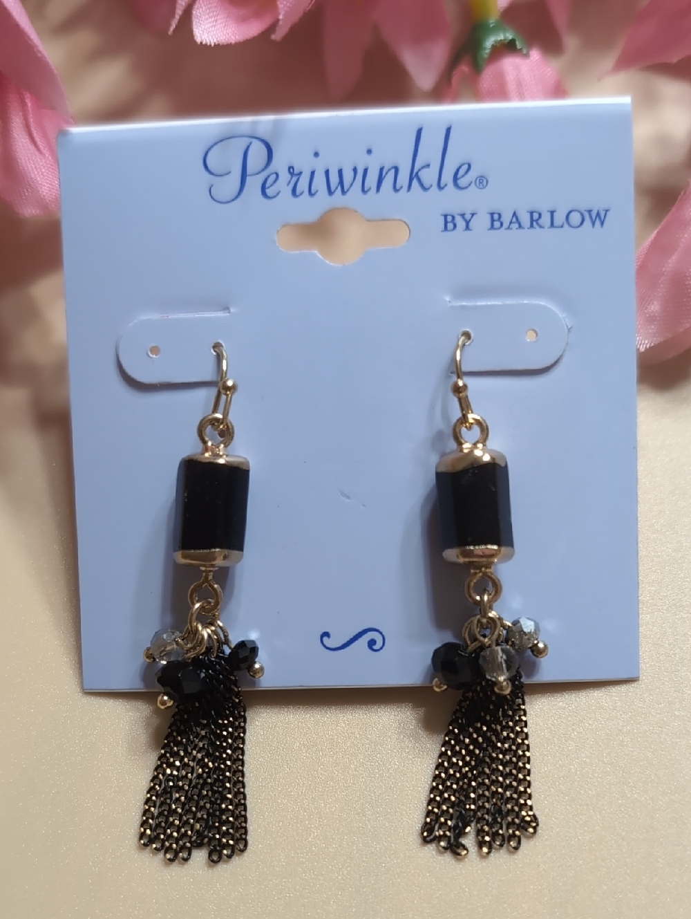 Periwinkle by Barlow Black & Gold Chain Tassel Earrings NWT - Picture 3 of 5